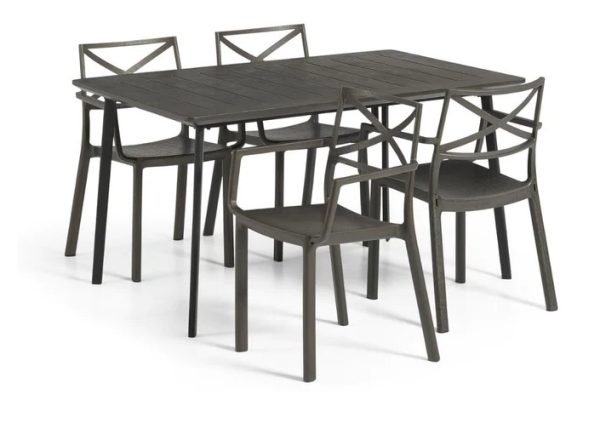 METALEA OUTDOOR DINING TABLE + METALIX CHAIR SET BRONZE